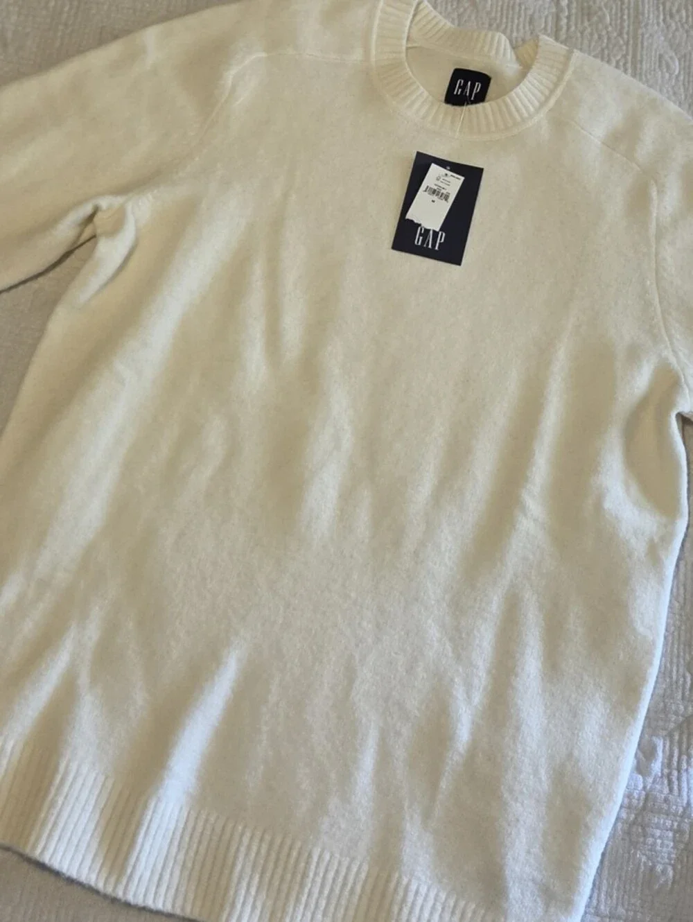 NWT GAP Crewneck Recycled Wool Blend Sweater in Ivory, Men's Size Medium